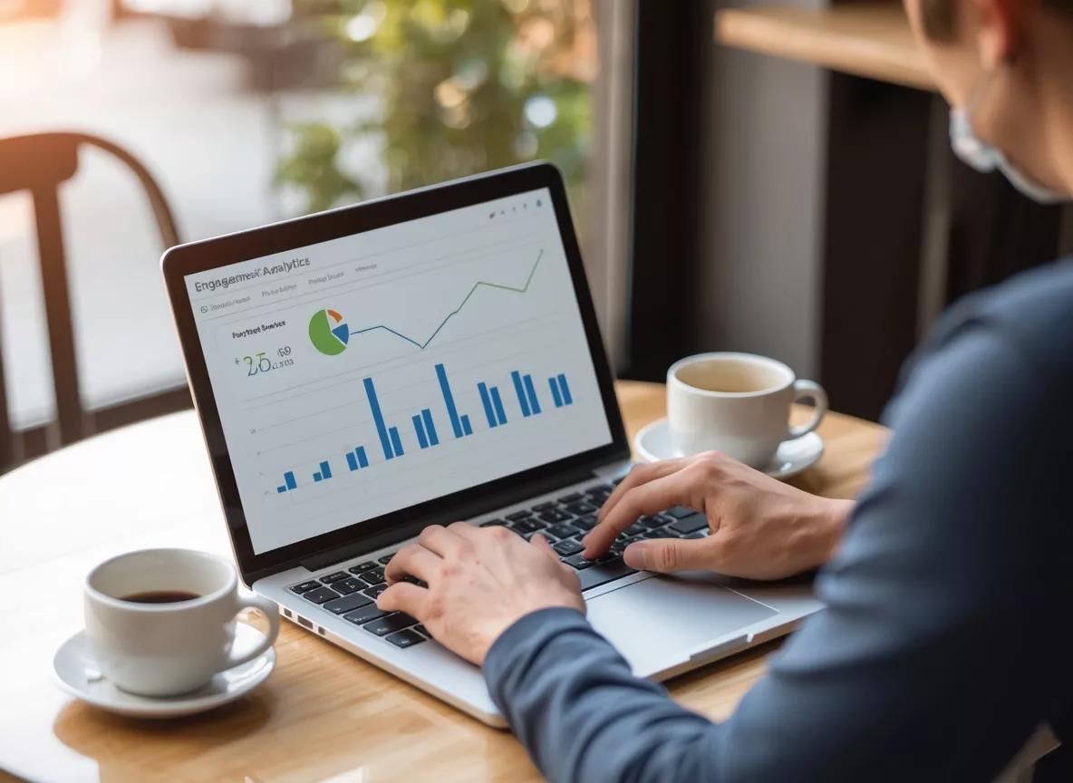 Person analyzing engagement data on laptop to track reach growth