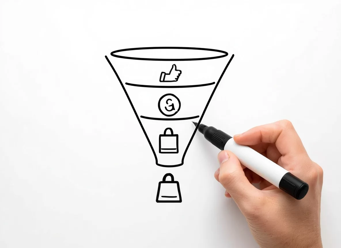 Funnel diagram from social post to sale showing conversion tracking